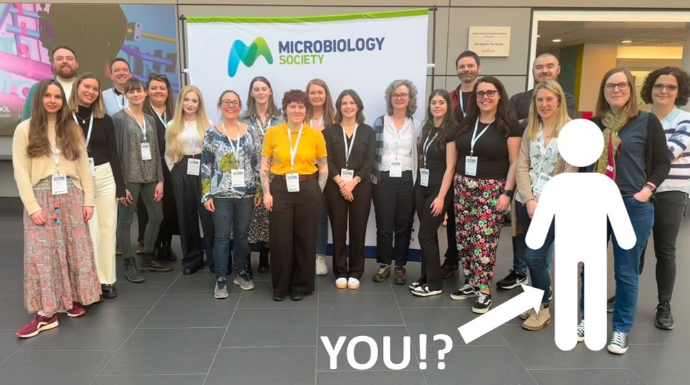 Photo of University of Glasgow attendees at the Microbiology Society Annual Conference, with a blank outline of a person labeled "You!" indicating where you could join.