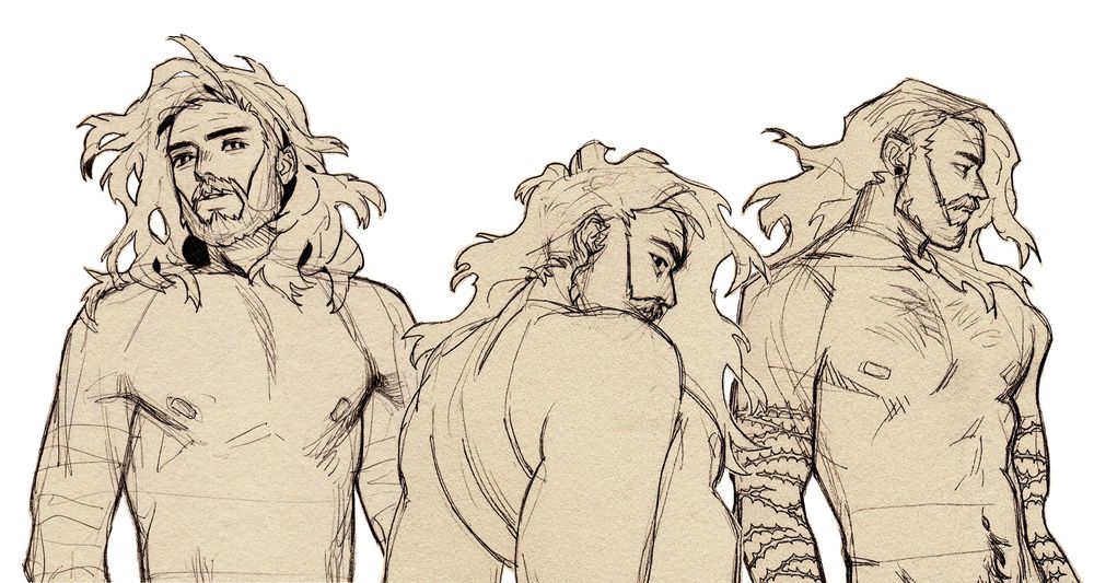 Three sketches of my OC Adam in various poses.