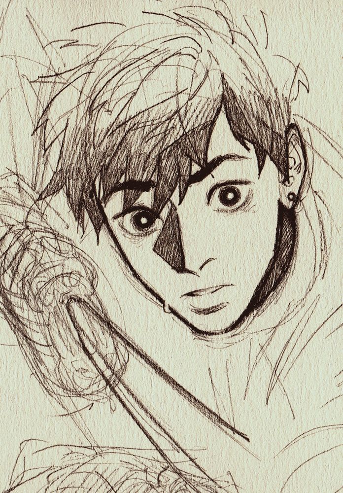 Sketch of a guy looking surprised