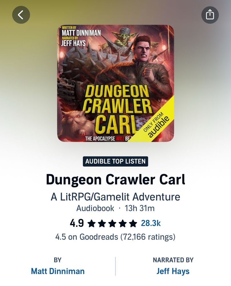 Dungeon Crawler Carl audiobook on Audible. 