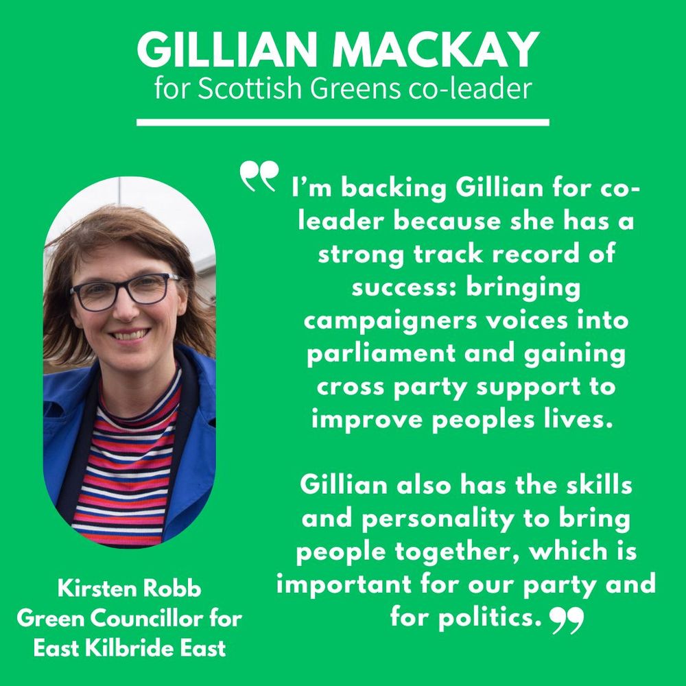 South Lanarkshire Green Councillor Kirsten Robb backs Gillian Mackay in the Scottish Greens leadership contest.
