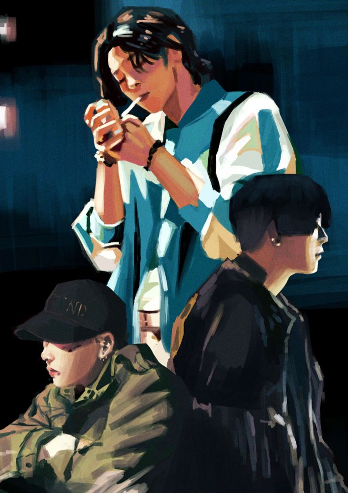 fanart of the three iterations of agust d