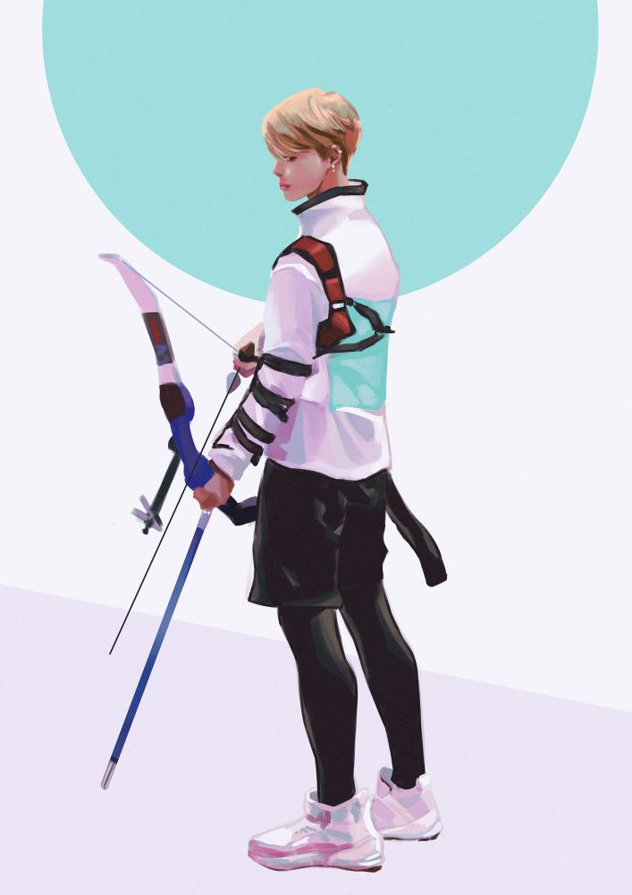 fanart of jimin with a bow and arrow during ISAC