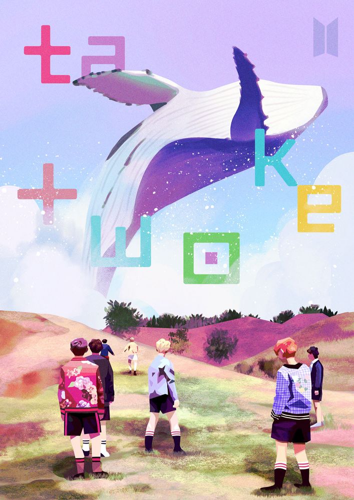 bts take two poster featuring a giant purple whale and hyyh era BTS