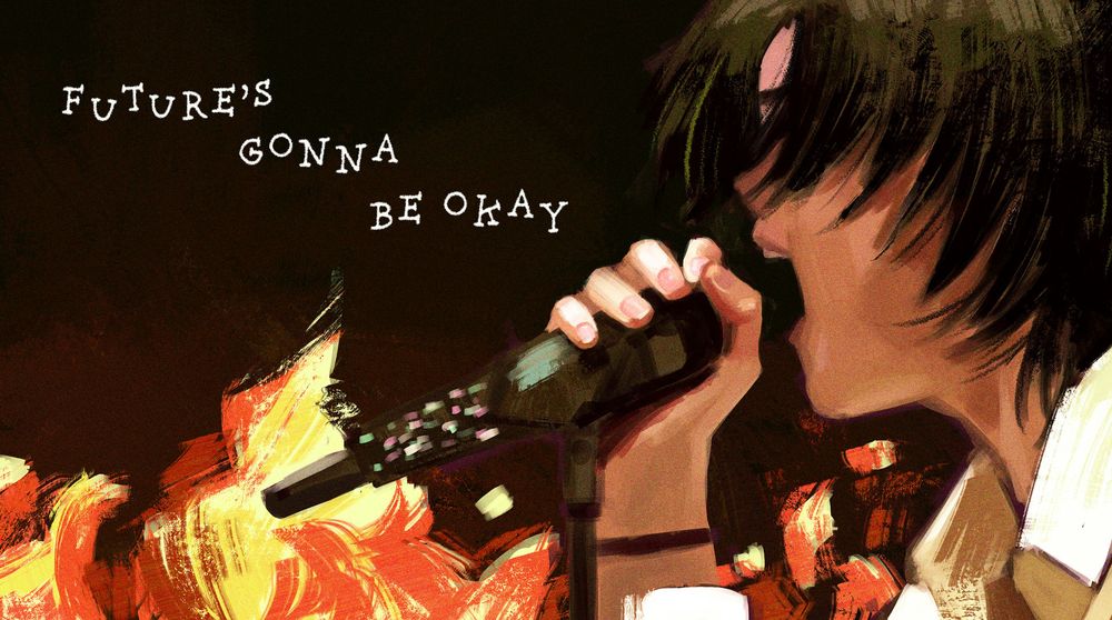 fanart of yoongi performing amydala during d-day encore, quote is from kenji miyazawa's night on the galactic railroad