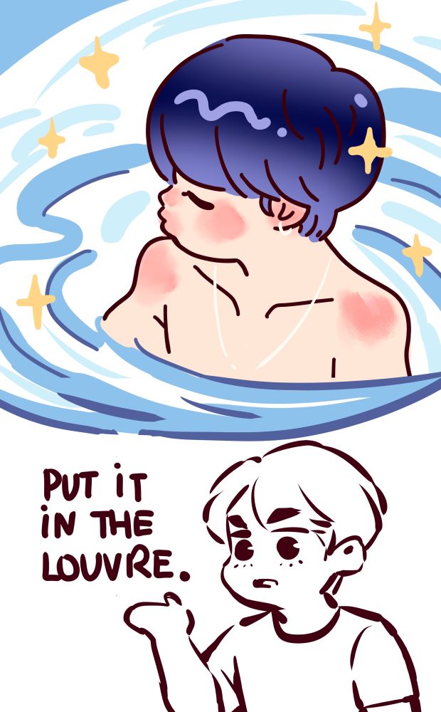 comic of taehyung saying 'put it in the louvre' with that new pic of jimin bathing/swimming lmao