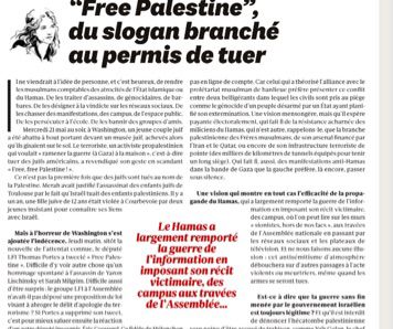 extrait de l'édito complètement réactionnaire pro-Netanyahu de la cheffe du magazine Marianne 