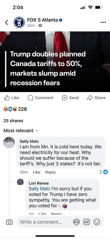 Woman upset about utility tariff from Canada 