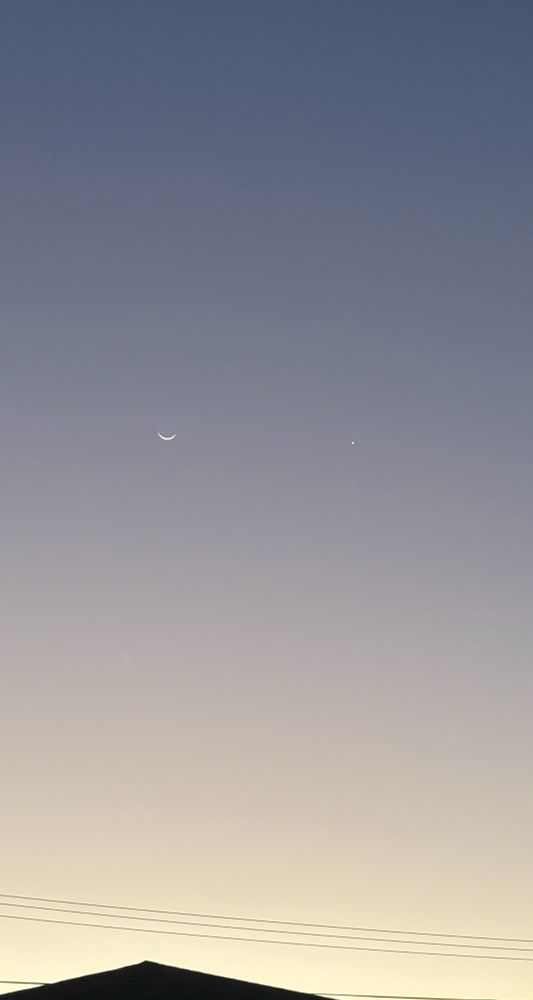 Picture shows the waxing crescent moon with a star next to it. It looks like a wink. 
