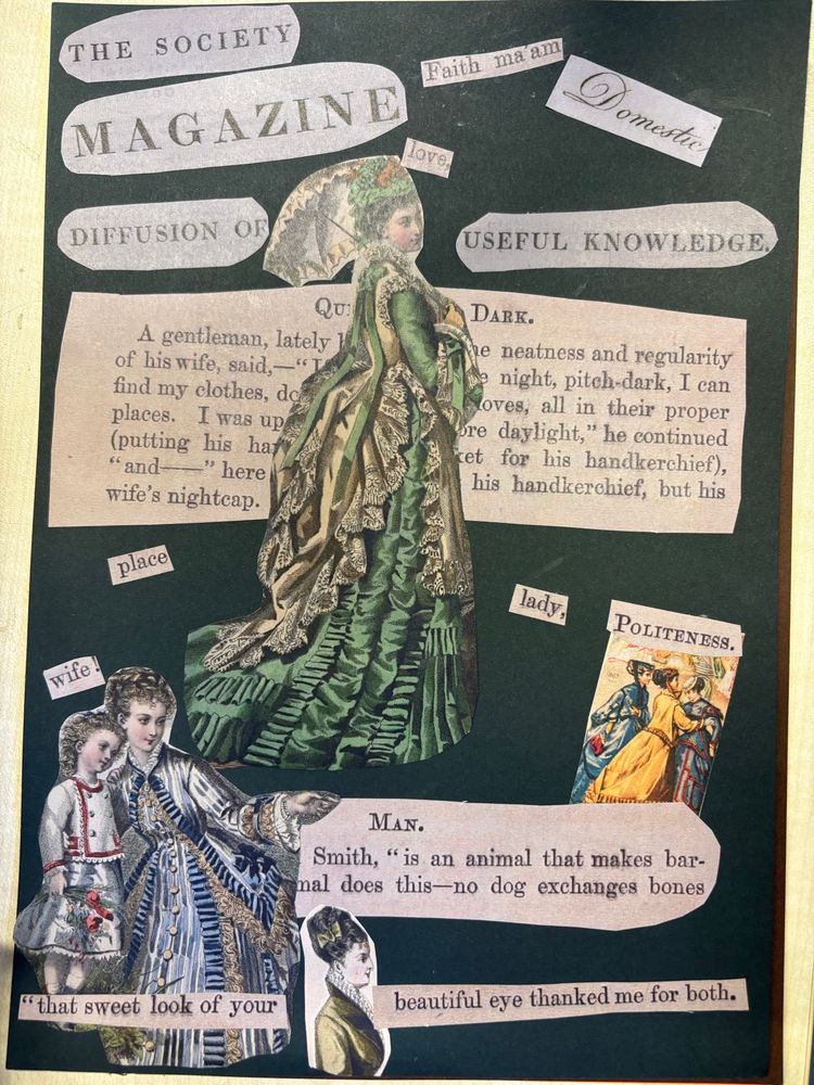 Cut out of text and images on a green background