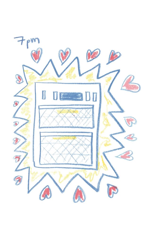 Sketch of an oven surrounded by hearts 