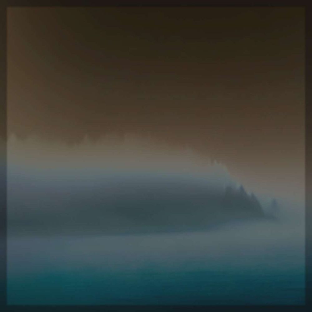 Album cover for Tristen Grant's album "Beyond the Edge Of the World". It shows a dark sky and an ocean with a foggy, hard-to-see land mass in the far distance.