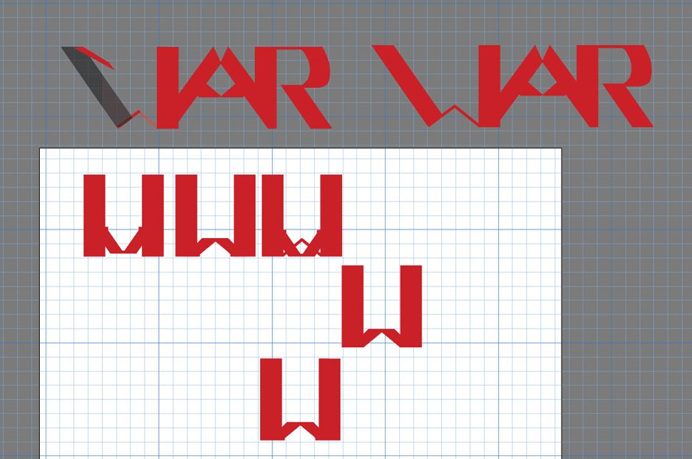 Refining and creating new versions of the W, and WAR, in Illustrator. With grids.