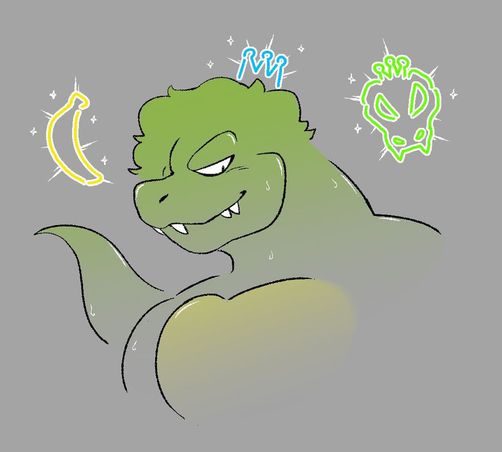 owen as a big chesty kremling (crocodile man, basically) smirking because he is going to STEAL BANANAS from those good-for-nothing LOUSY kongs