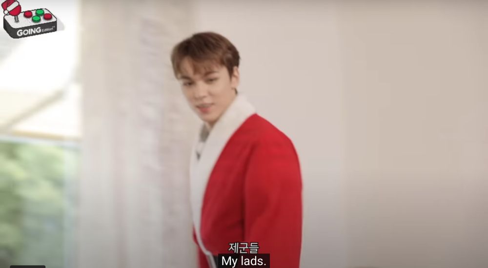 Vernon Chwe wearing a Santa outfit. The subtitle text beneath him reads “my lads”.