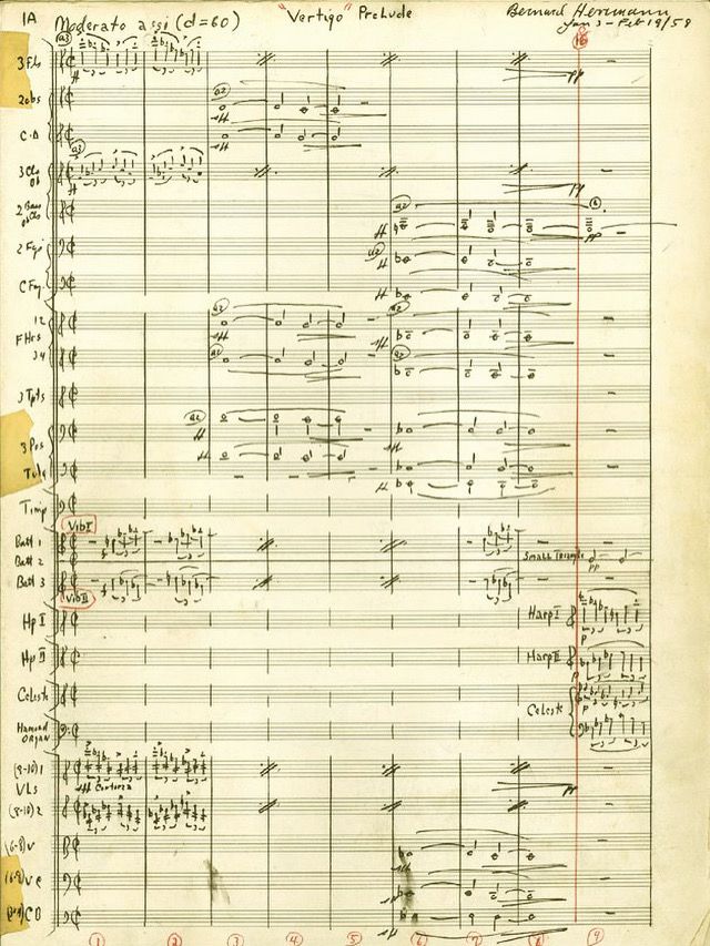 Bernard Herrmann’s handwritten “Prelude” from VERTIGO (1958).