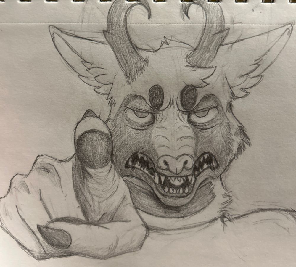 My OC Devin angrily pointing a finger at the viewer