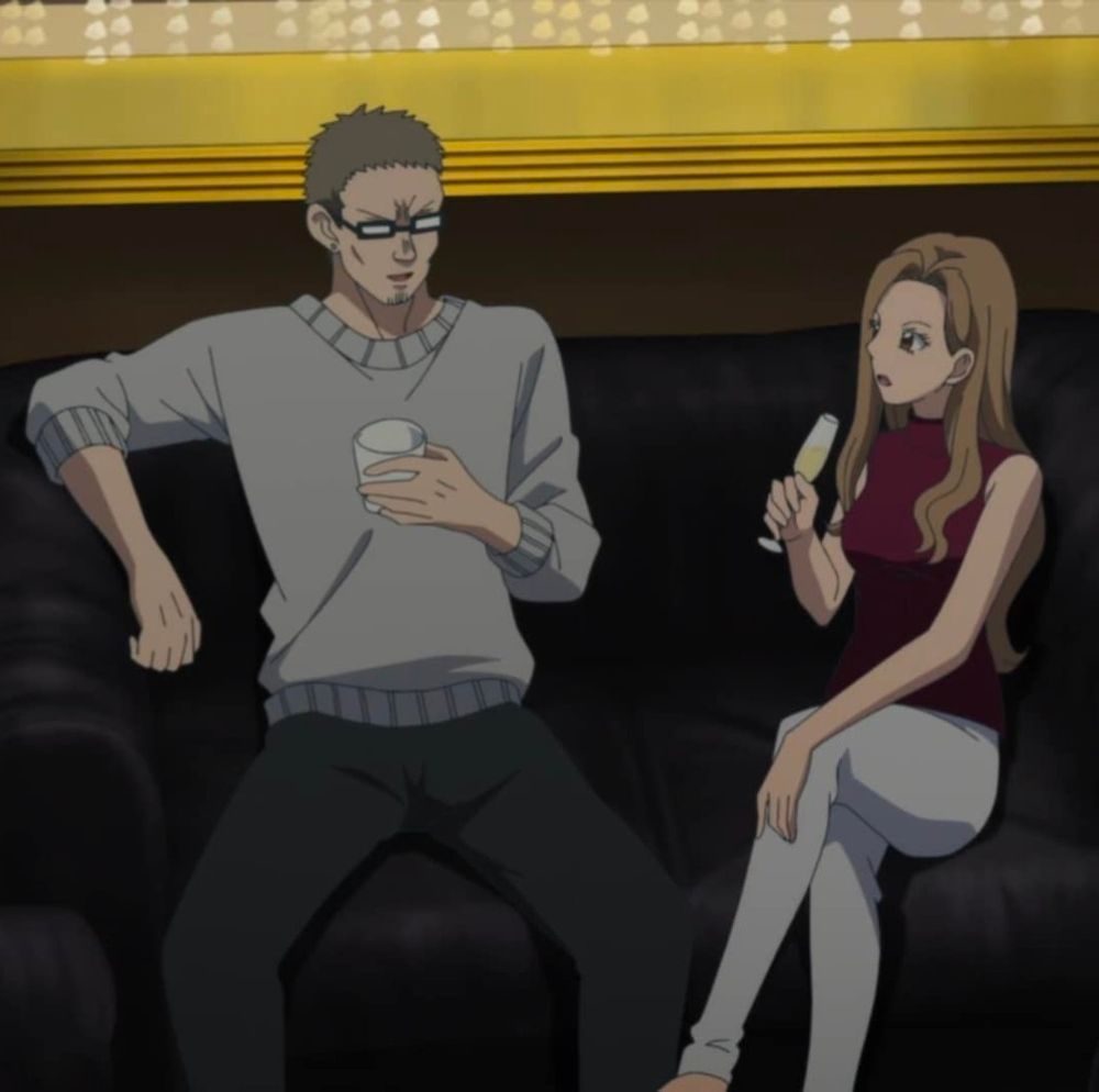 Takeshi having a drink