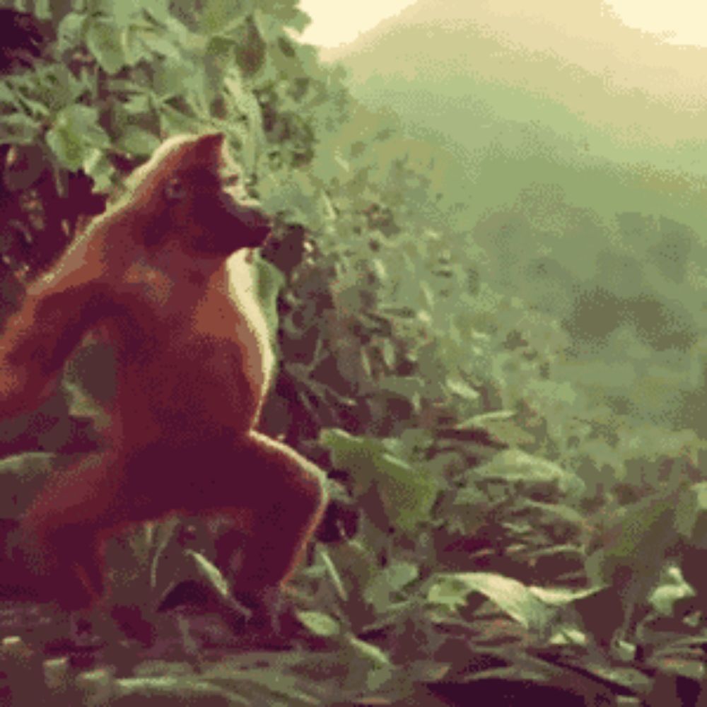 a pixelated image of a monkey standing in the woods