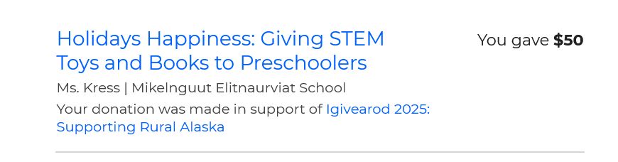 $50 receipt for donors choose