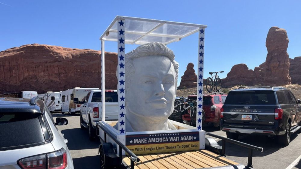 Someone Made a Giant Elon Musk Head and Drove It Around Arches National Park