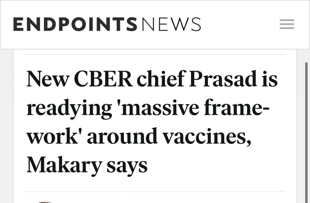 ENDPOINTSNEWS
New CBER chief Prasad is readying 'massive frame-work' around vaccines,
Makary says