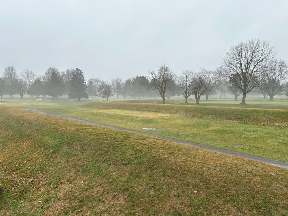 A parallel walled avenue leads into a gigantic circular enclosure at the 2,000 year old Octagon Earthworks UNESCO World Heritage site in Newark, Ohio.