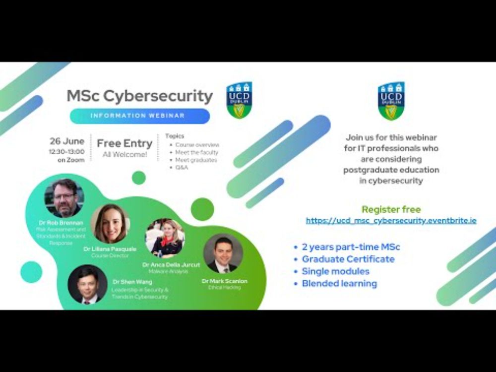 MSc Cybersecurity webinar recording Wednesday 26 June 2026