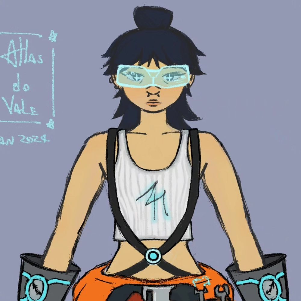 Close up on her upper body and face, this time with the goggles on