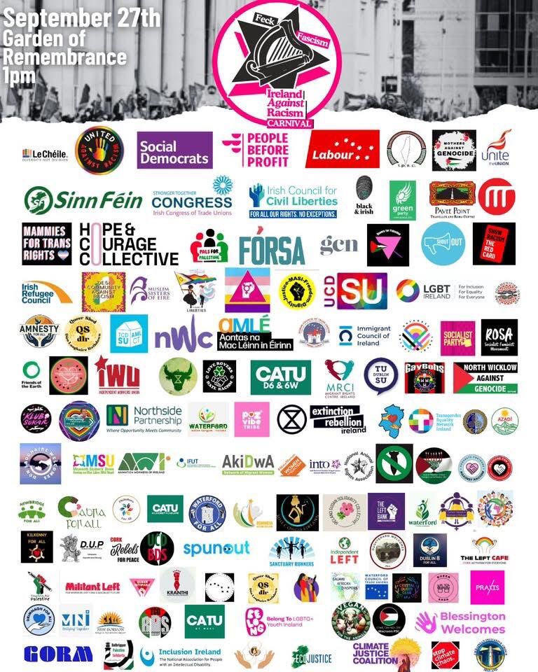 A poster for today’s anti-racism march showing a plethora of organisations, from self-organised groups through unions to political parties, who will be attending.