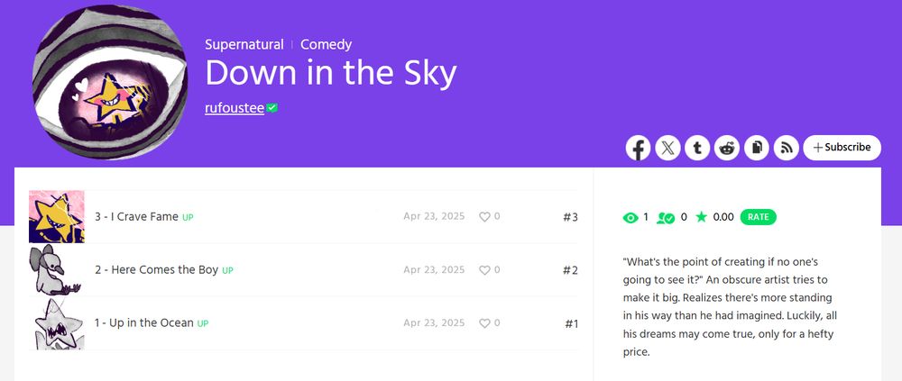 Screenshot of a webtoon page for the series: Down in the Sky, by me (rufoustee)