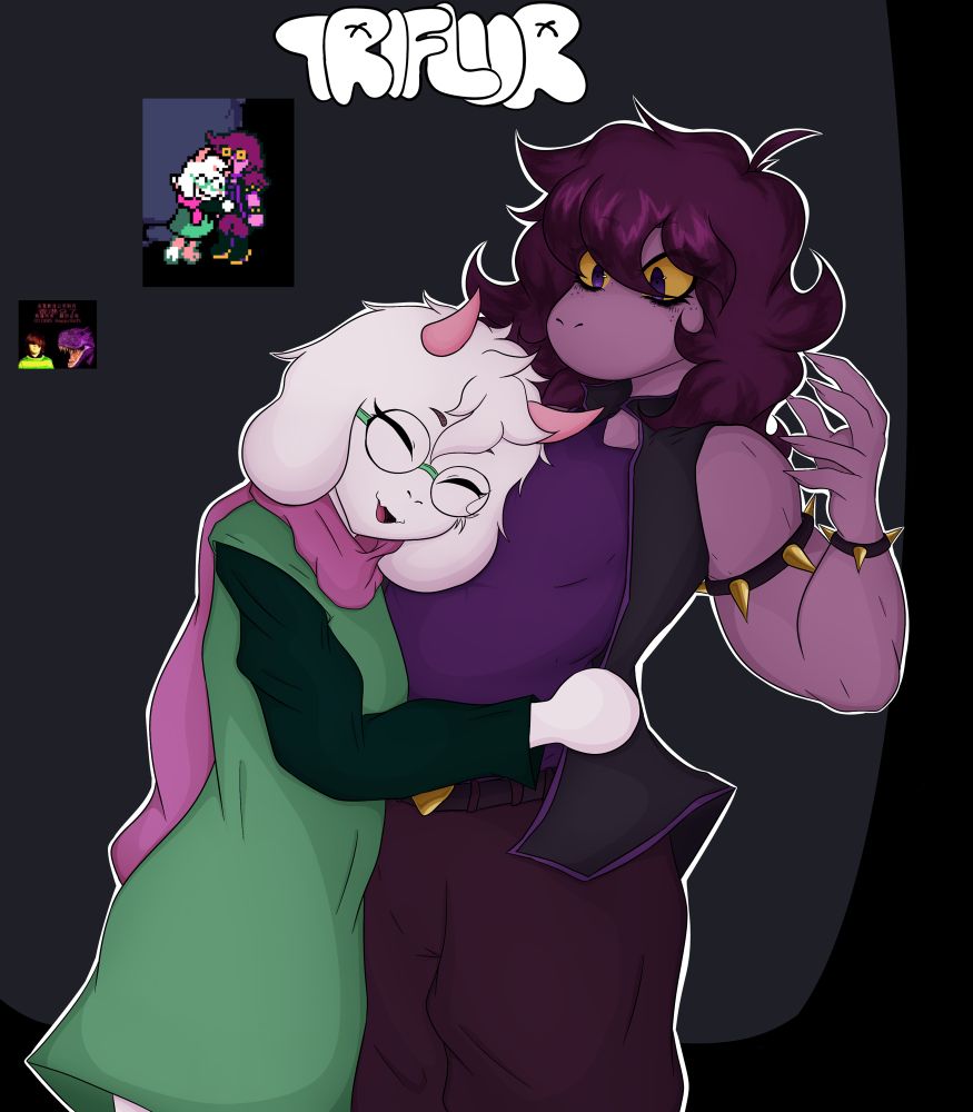 Ralsei hugging Susie as Susie seems a bit stand off-ish in reaction