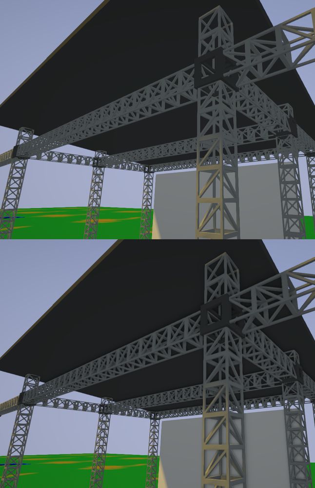 Before & after pic showing SSAO on a set of metal girders.