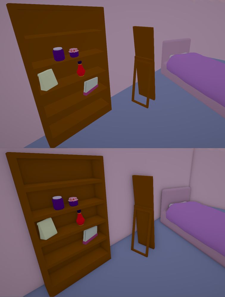 Before & after pic showing SSAO on furniture in a bedroom.
