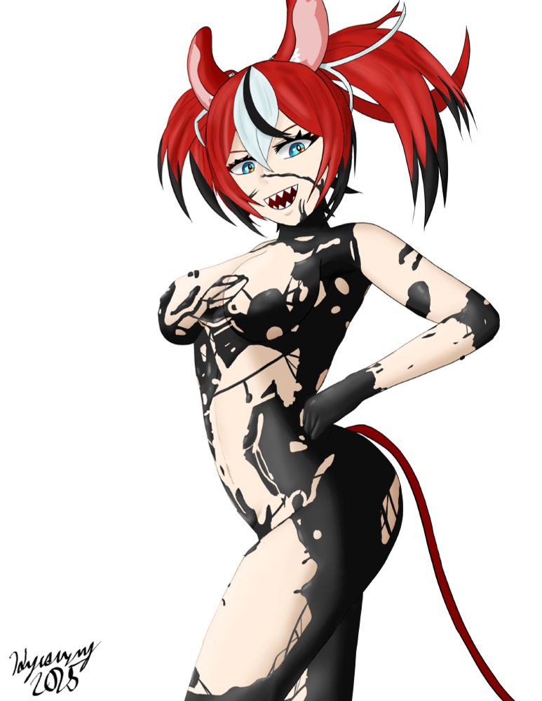 Hakos Baelz in a symbiote-like slime thing. Dunno, I saw someone do something similar with Kronii so I figured I do Bae in it.