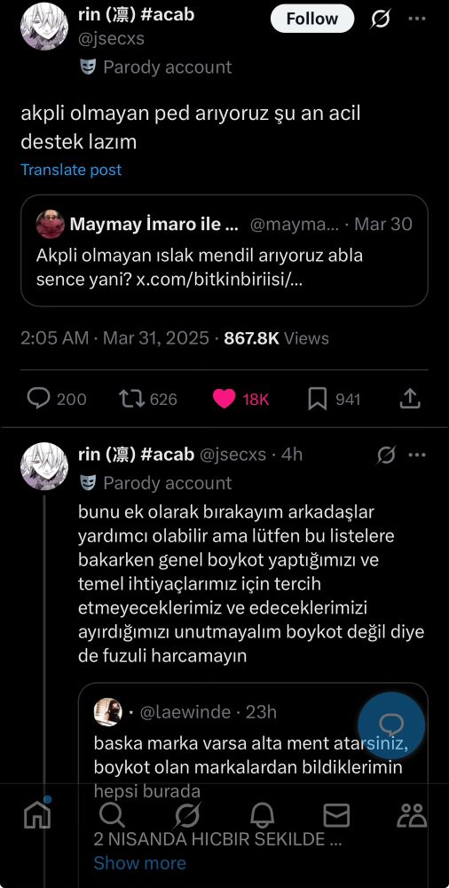 Akpli olmayan ped arıyoruz içerikli x postu