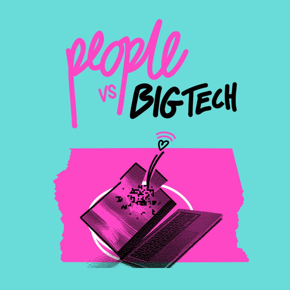 People vs Big Tech logo with a smashed laptop graphic.