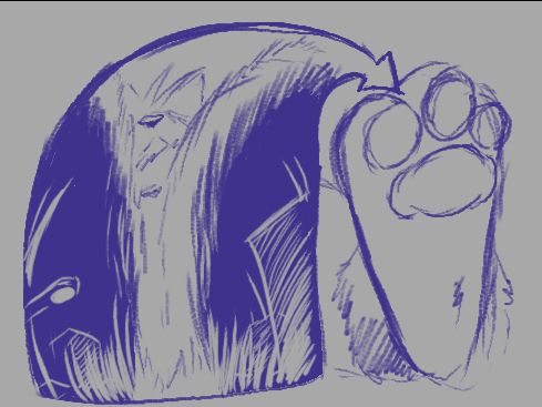 closeup shot of between Blutoof's digits with a city within