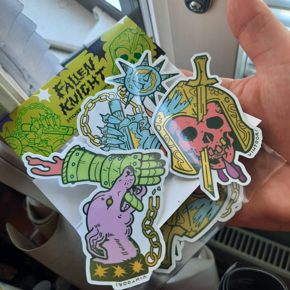 Close up of the stickers showing how the golden details shine bright under light.
