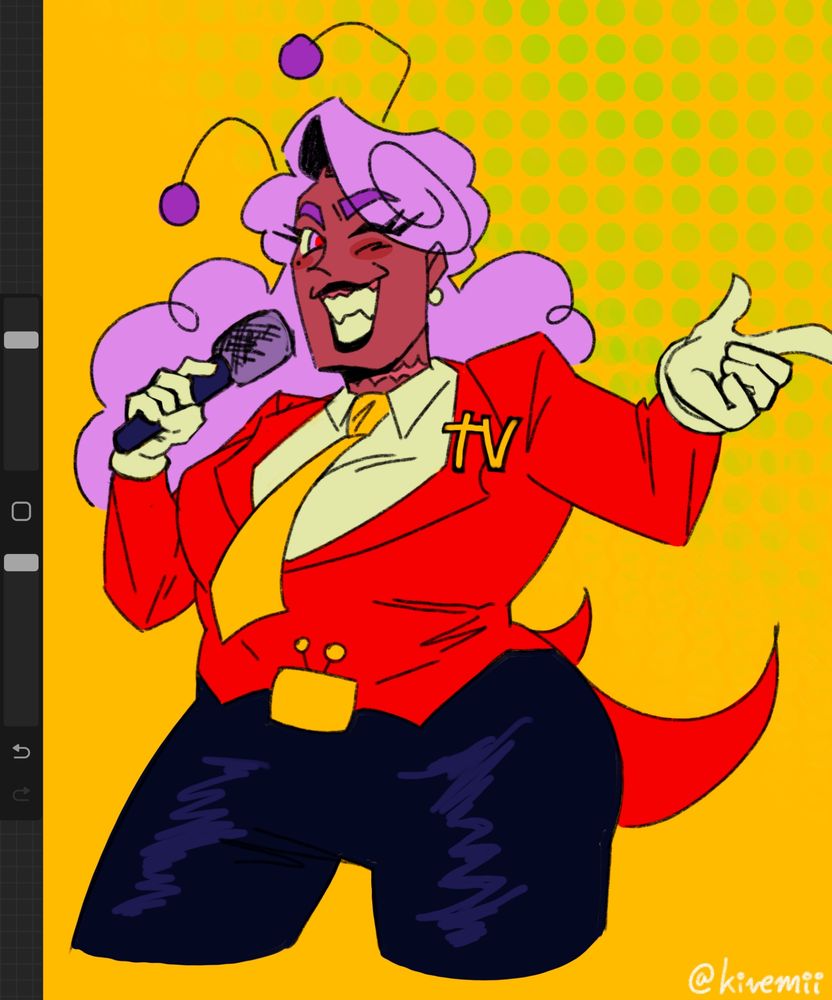 Colored sketch of my oc Alcira dressed as Tenna from deltarun