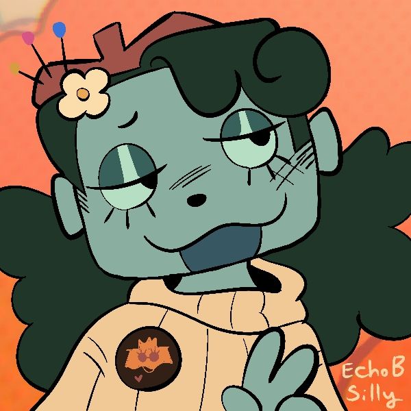 Avatar made using the "Bizzy Boy Sona Creator" by Echo B Silly.

My Sona having messy hair, wearing an beret hat, big sweater, a little flower, and a button pin of King.