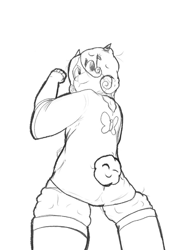 Goat oc doing a ready for action poses from a slight bottom angle perspective