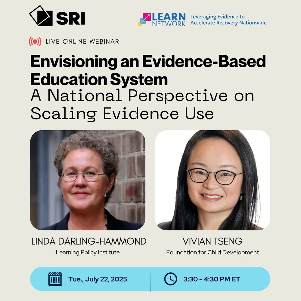 Flyer for upcoming conversation series with a picture of Vivian Tseng and Linda Darling-Hammond on july 22 at 3:30 et.