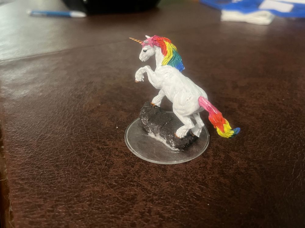 Varasiel the Unicorn. Companion to Greg the Back-Alley Doctor, the cleric (Nocticula) of the party