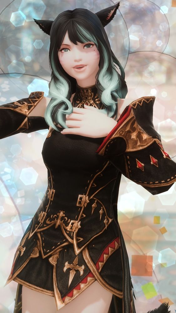 Kiana doing the Songbird dance with a decorative background behind her of balloons and confetti 