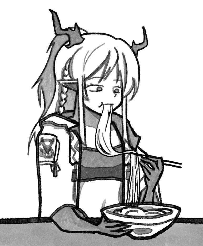 Nian from Arknights slurping on noodles