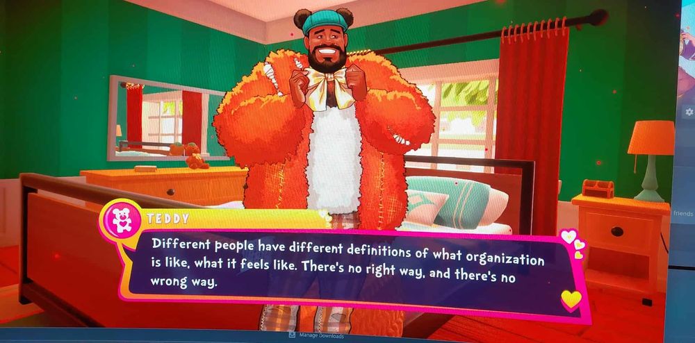 Date Everything! Teddy offers sage advice in the daytime, bedtime stories at night. 
He's represented as a chubby Black man wearing a furry brown coat, a little threadbare at the seams, a yellow ribbon bow tie and a green cap with little bright ears on top. 
"Different people have different definitions of what organization is like, what it feels like. There's no right way, and there's no wrong way." 