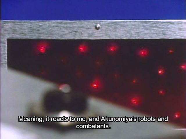 "Meaning, it reacts to me, and Akunomiya's robots and combatants," he says.