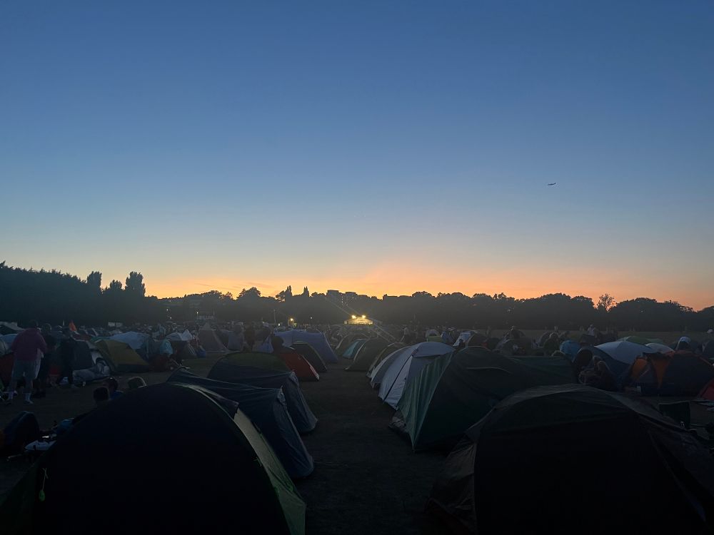 Sunset over campsite for Wimbledon tickets 