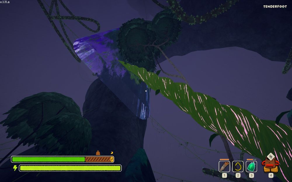 a screenshot from the game Peak that shows a waterfall that cuts off and a magic beanstalk that goes right towards it.